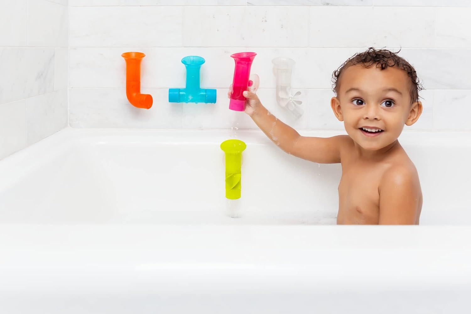 imageBoon Pipes Toddler Bath Toys  Interactive Toddler Sensory Toys  Suction Bath Toys for Hand Eye Coordination and Fine Motor Skills  Multicolored  5 Count Ages 12 Months and UpBlue