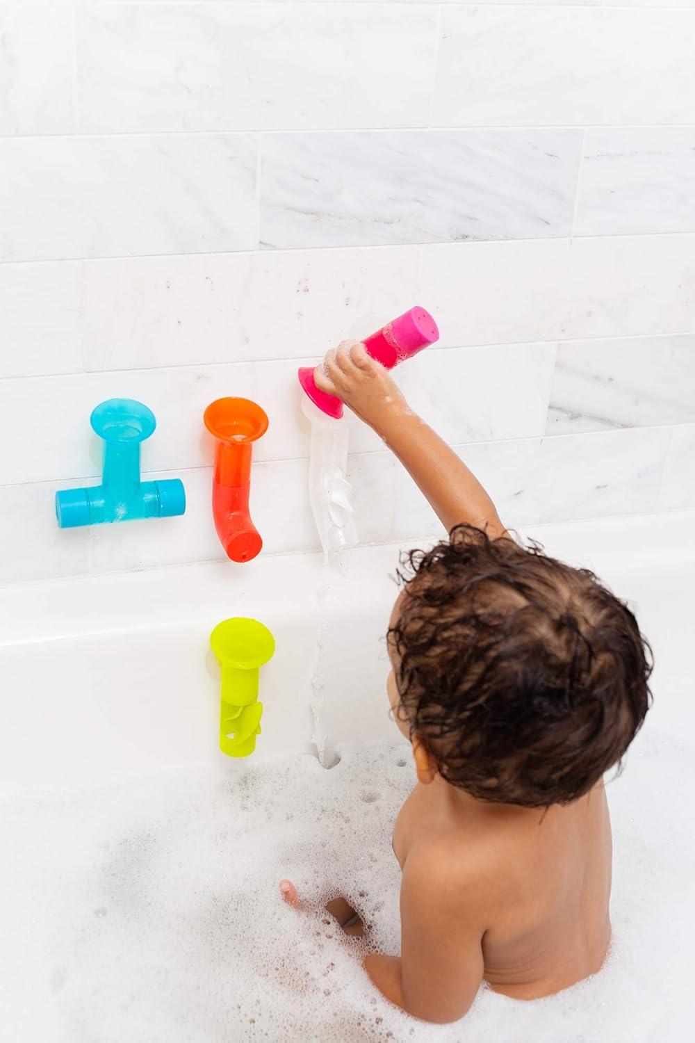 imageBoon Pipes Toddler Bath Toys  Interactive Toddler Sensory Toys  Suction Bath Toys for Hand Eye Coordination and Fine Motor Skills  Multicolored  5 Count Ages 12 Months and UpBlue