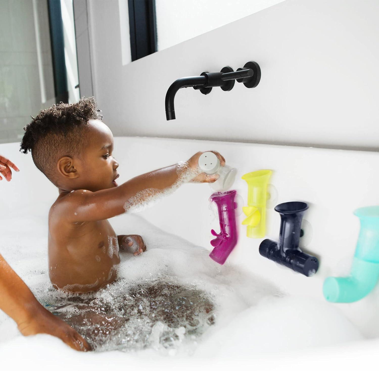 imageBoon Pipes Toddler Bath Toys  Interactive Toddler Sensory Toys  Suction Bath Toys for Hand Eye Coordination and Fine Motor Skills  Multicolored  5 Count Ages 12 Months and UpGray