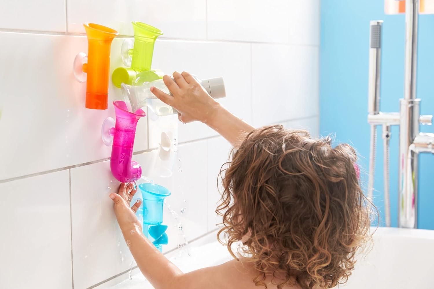 imageBoon Pipes Toddler Bath Toys  Interactive Toddler Sensory Toys  Suction Bath Toys for Hand Eye Coordination and Fine Motor Skills  Multicolored  5 Count Ages 12 Months and UpBlue