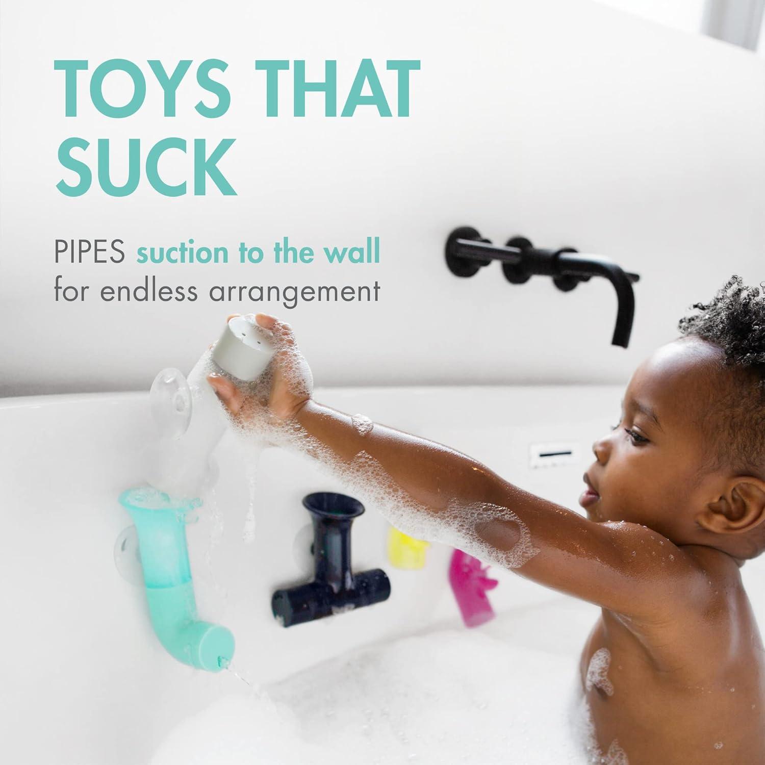 imageBoon Pipes Toddler Bath Toys  Interactive Toddler Sensory Toys  Suction Bath Toys for Hand Eye Coordination and Fine Motor Skills  Multicolored  5 Count Ages 12 Months and UpGray
