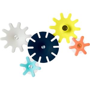 imageBoon Cogs Baby Bath Toys  Spinning Gear Themed Sensory Baby Toys for Bathtub  Suction Toys for Bathtub Walls  Navy and Yellow  5 Count  Ages 12 Months and UpPack of 5