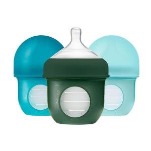 imageBoon Nursh Reusable Silicone Pouch Baby Bottles  Medium Flow Nipple  Silicone Baby Bottle Pouch and Nipple  Baby Feeding Essentials  Mint  36 Months  3 Count  8 OunceBlue