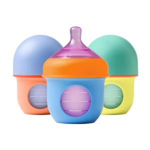imageBoon Nursh Reusable Silicone Pouch Baby Bottles  Medium Flow Nipple  Silicone Baby Bottle Pouch and Nipple  Baby Feeding Essentials  Mint  36 Months  3 Count  8 OunceColor Block