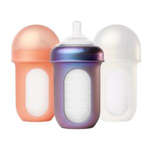 imageBoon Nursh Reusable Silicone Pouch Baby Bottles  Medium Flow Nipple  Silicone Baby Bottle Pouch and Nipple  Baby Feeding Essentials  Mint  36 Months  3 Count  8 OunceMetallic