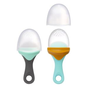 imageBoon Pulp Silicone Baby Fruit Feeder  Soft Silicone Baby Feeding Set  Fruit and Vegetable Baby Led Weaning Supplies  Baby Feeding Essentials  BlueMustard and GrayMint  2 CountBlueGray