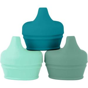 imageBoon Snug Silicone Sippy Cup Lids  Convert Kids Cups or Toddler Cups into Sippy Cups  Toddler Feeding Supplies  3 Count  MultiGreen