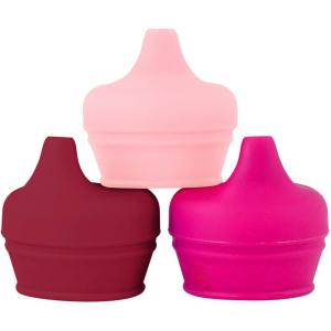 imageBoon Snug Silicone Sippy Cup Lids  Convert Kids Cups or Toddler Cups into Sippy Cups  Toddler Feeding Supplies  3 Count  MultiPink