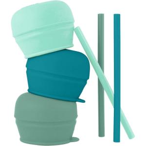 imageBoon Snug Straw Universal Silicone Straw Lids  Multi 3pk PinkGreen