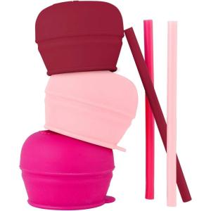 imageBoon Snug Straw Universal Silicone Straw Lids  Multi 3pk PinkPink