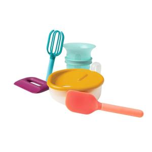 imageBoon Intro Toddler Food Prep Set  Kids Kitchen Tools  5 Unique Toddler Kitchen Accessories Includes Spatula Egg Cracker Chopper Measuring Cup Bowl  Ages 3 Years