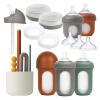imageBoon Nursh Baby Bottle Gift Set  Baby Feeding Essentials for New Moms  Includes 4 Oz and 8 Oz Baby Bottles Storage Lids Fast Flow Nipples Storage Buns Straw Lid and Mod Baby Bottle Brush Set