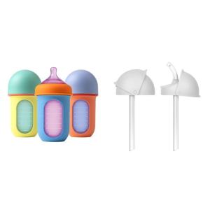 image:imageBoon Nursh Reusable Baby Bottle with Silicone Pouch Design Bundle  Stage 2 Medium Flow 8 Oz Baby Bottles Silicone Straw Sippy Cup Conversion Lids for Nursh Bottles  2 Count