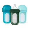 image:imageBoon Nursh Reusable Silicone Baby Bottles with Conversion Straw Sippy Cup Lids  Stage 2 Medium Flow Nipples  Blue  8 Oz  3 Count