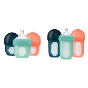 image:imageBoon Nursh Silicone Baby Bottles with Collapsible Pouch  Stage 1 Slow amp Stage 2 Medium Flow  Mint  3 amp 8 Oz  3 Count Each