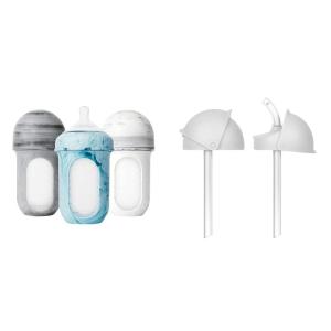 image:imageBoon Nursh Silicone Baby Bottles with Conversion Straw Sippy Cup Lids  Stage 2 Medium Flow Nipples  8 Oz  3 Count